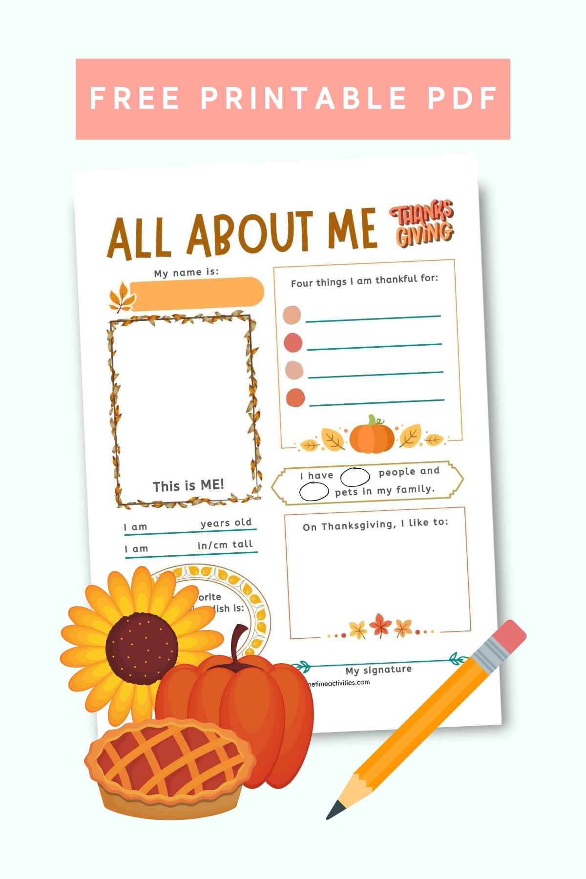 all about me - thanksgiving printable worksheet